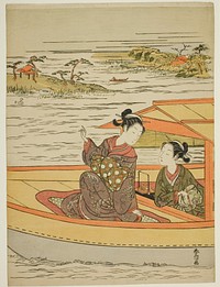 Two Beauties in a Boat by Suzuki Harunobu