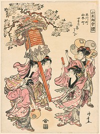 Carrying a Lantern Decorated with the Flowers of the Four Seasons (Hirakawa-cho Yamamoto-cho shiki no hana mando) from the series "The Festival of the Sanno Shrine (Sanno go-sairei)" by Torii Kiyonaga (Publisher)