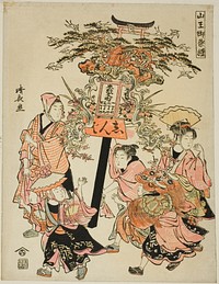 Carrying a lantern sponsored by the Motozaimoku-cho, from the series "The Festival of the Sanno Shrine (Sanno gosairei)" by Torii Kiyonaga (Publisher)