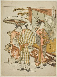 Karauta of the Ogiya in Evening Snow (Ogiya Karauta bosetsu), from the series "Eight Views of Famous Beauties of the Pleasure Quarters (Seiro meifu hakkei)" by Isoda Koryusai