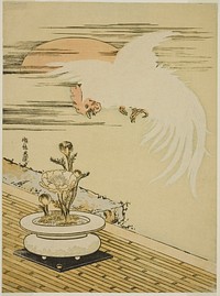 Cock Flying Over Pot of Adonis by Isoda Koryusai