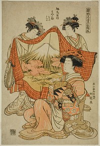 Hamaya of the Asahimaruya, from the series "Models for Fashion: New Designs as Fresh as Young Leaves (Hinagata wakana no hatsu moyo)" by Isoda Koryusai