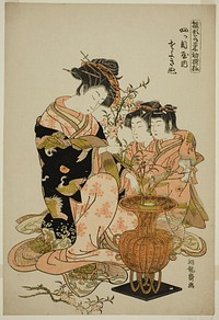 Sayoginu of the Yotsumeya, from the series "Models for Fashion: New Designs as Fresh as Young Leaves (Hinagata wakana hatsu moyo)" by Isoda Koryusai