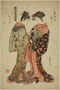 Takigawa and Katarai of the Ogiya, from the series "Models for Fashion: New Designs as Fresh as Young Leaves (Hinagata wakana hatsu moyo)" by Isoda Koryusai