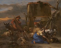 Pastoral Scene with a Shepherdess Milking a Goat by Nicolaes Berchem