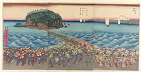 Crowd Visiting Benzaiten Shrine at Enoshima in Sagami Province (Soshu Enoshima Benzaiten kaicho sankei gunshu no zu) by Utagawa Hiroshige