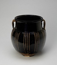 Ovoid Jar with Vertical Ribs and Two-Loop Handles