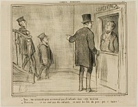 “- But you told me that children are not allowed in this house... - Sir, these are not children... they are the sons of the owner!...,” plate 23 from Croquis Parisiens, - par Daumier by Honoré-Victorin Daumier