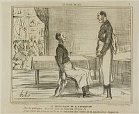 The Restaurant at the Exhibition. “- No clients at all… aren't these people hungry? - I guess that the hungry ones are eating the snacks they were offered,” plate 3 from Le Salon De 1857 by Honoré-Victorin Daumier