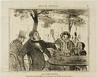 On the Champs-Elysées. Tasting of the industrial products of different brewers, plate 18 from L'exposition Universelle by Honoré-Victorin Daumier