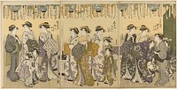 Courtesans and Their Attendants Parading under Lanterns by Katsukawa Shunchô