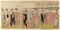 Watching the Shellfish Gathering during Low Tide at Shinagawa (Shinagawa shiohigari kenbutsu) by Chôbunsai Eishi