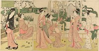 Women viewing dragon and tiger made of tobacco pouches by Chôbunsai Eishi