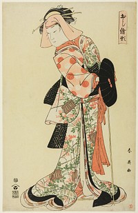 Dance Interlude “The Wife from Shinoda Forest" (“Shinodazuma”) in “Mirror of Ashiya Dôman and Ôuchi” (“Dôman Ôuchi kagami”), from the series Designs for Patchwork Pictures (Oshie-gata) by Katsukawa Shun'ei