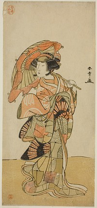 The Actor Nakamura Tomijuro I as the female fox from Mt. Ubagadake in the play "Chigo Torii Tobiiri Kitsune," performed at the Ichimura Theater in the eleventh month, 1777 by Katsukawa Shunsho