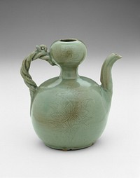 Gourd-Shaped Ewer with Twisted Rope Handle, Lotus Leaves, and Floral Sprays