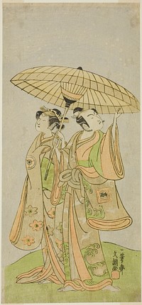 The Actors Ichikawa Komazo II as Chunagon Yukihira (right), and Iwai Hanshiro IV as Murasame (left), in the Play Kuni no Hana Ono no Itsumoji, Performed at the Nakamura Theater in the Eleventh Month, 1771 by Ippitsusai Buncho