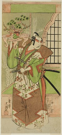 The Actor Ichikawa Yaozo II in a pre-performance celebration of the play "Soga Monogatari," performed at the Morita Theater in the second month, 1773 by Ippitsusai Buncho