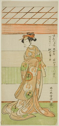 The Actor Segawa Kikunojo II as the Courtesan Maizuru in the Play Furisode Kisaragi Soga, Performed at the Ichimura Theater in the Second Month, 1772 by Katsukawa Shunsho