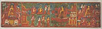 One of a Pair of Manuscript Covers with Buddha Overcoming Temptation Surrounded by Disciples