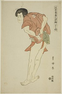 Toraya: Arashi Ryuzo II as the monk Tojibo in the play "Hatsu Akebono Kaomise Soga," from the series "Portraits of Actors on Stage (Yakusha butai no sugata-e)" by Utagawa Toyokuni I