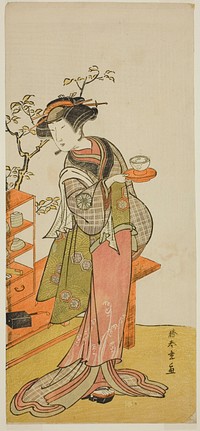 The Actor Nakamura Tomijuro I as the Waitress Otake in the Play Chigo Suzuri Aoyagi Soga, Performed at the Nakamura Theater in the First Month, 1777 by Katsukawa Shunsho