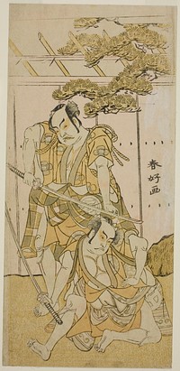 The Actors Otani Hiroji III as Onio Shinzaemon (right), and Nakamura Sukegoro II as Wappa no Kikuo (left) in the Play Iro Moyo Aoyagi Soga, Performed at the Nakamura Theater in the First Month, 1775 by Katsukawa Shunkо̄