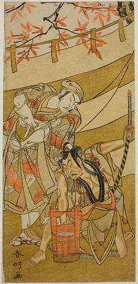 The Actors Ichikawa Raizo II as Kojiro Masahira (right) and Ichikawa Danzo IV as Doi no Yataro (left), in the Play Kaomise Ama no Iwato, Performed at the Nakamura Theater in the Eleventh Month, 1774 by Katsukawa Shunkо̄