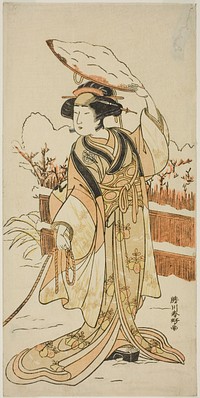 The Actor Yoshizawa Ayame IV as Yadorigi, the Sister of Nikaido Shinanosuke, Disguised as Orie, the Wife of Aoto Magosaburo, in Part Two of the Play Motomishi Yuki Sakae Hachi no Ki (Looking up at Falling Snow: Thriving Potted Trees), Performed at the Nakamura Theater from the First Day of the Eleventh Month, 1778 by Katsukawa Shunkо̄