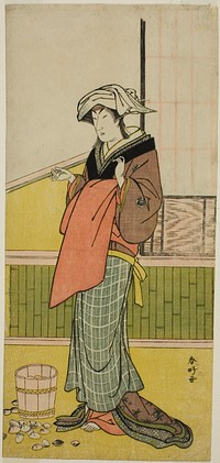 The Actor Nakamura Riko I as Moshio (?) in the Play Honda Yayoi Meoto Junrei (?), Performed at the Ichimura Theater (?) in the Seventh Month, 1778 (?) by Katsukawa Shunkо̄