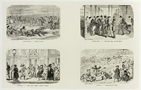 January – "Hard Frost" from George Cruikshank's Steel Etchings to The Comic Almanacks: 1835-1853 (top left) by George Cruikshank