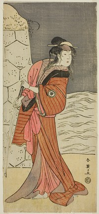 The Actor Iwai Hanshiro IV as Yaegushi no Oroku (?) in the Play Keisei Kogane no Hakarime (?), Performed at the Kawarazaki Theater (?) in the Third Month, 1792 (?) by Katsukawa Shun'ei