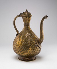 Ewer with Engraved Fish Scale Pattern, Inscribed in Persian with the name "Khairullah"