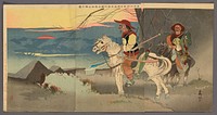 Manchurian Horsemen Scouting from a Distance the Japanese Camp Near Sauhoku (Sokako fukin Nichijin enbo Manshu kihei iso shutsujin no zu) by Taguchi Beisaku