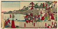 Lord Oda Nobunaga Viewing the Restoration of Kiyosu Castle (Oda Nobunaga ko Kiyosujo shuzen goran no zu) by Utagawa Yoshifuji