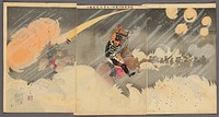 Major General Odera Fighting Fiercely at the Hundred Foot Cliff in Weihaiwei (Ikaiei hyakusekigaisho ni Odera shosho funsen su) by Kobayashi Kiyochika