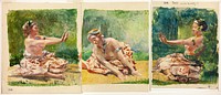 Siva Dance: Triptych of Seated Single Figures by John La Farge