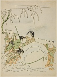 Five Young Boys Rolling a Large Snowball by Isoda Koryusai