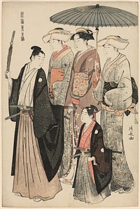 A Young Nobleman, His Mother, and Three Servents, from the series "A Brocade of Eastern Manners (Fuzoku Azuma no nishiki)" by Torii Kiyonaga