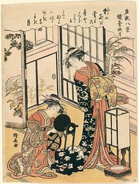 A Mirror on a Stand Suggesting the Autumnal Moon (Kyodai no shugetsu), from the series "Eight Scenes of the Parlor (Zashiki hakkei)" by Torii Kiyonaga