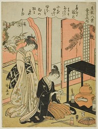 Night Rain of the Tea Stand, from the series "Eight Scenes of the Parlor (Zashiki hakkei)" by Torii Kiyonaga