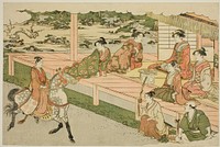 The First Horseback Ride of the New Year (Uma norizome), from the illustrated book "Colors of the Triple Dawn (Saishiki mitsu no asa)" by Torii Kiyonaga (Publisher)