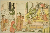 Opening the Storehouse (Kurabiraki), from the illustrated book "Colors of the Triple Dawn (Saishiki mitsu no asa)" by Torii Kiyonaga