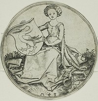 Shield with a Swan, Held by a Seated Lady by Martin Schongauer