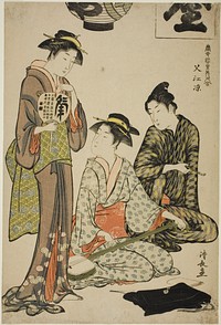 Cooling off at Nakasu (Nakasu no suzumi), from the series "A Collection of Contemporary Beauties of the Pleasure Quarters (Tosei yuri bijin awase)" by Torii Kiyonaga