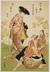 The Actors Iwai Hanshiro IV as Kuzunoha, Ichikawa Yaozo III as Yakanpei, and Ichikawa Ebizo IV as Abe no Doji, in the play "Ashiya Doman Ouchi Kagami," performed at the Nakamura Theater in the ninth month, 1784 by Torii Kiyonaga