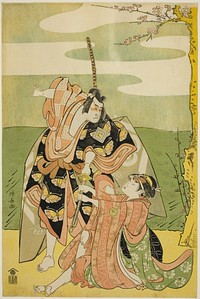 The Actor Ichikawa Monnosuke II as Soga no Goro and Segawa Kikunojo III as Tsukisayo, in the play "Nanakusa Yosooi Soga," performed at the Nakamura Theater in the first month, 1782 by Torii Kiyonaga