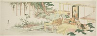 Admiring wisteria by Katsushika Hokusai