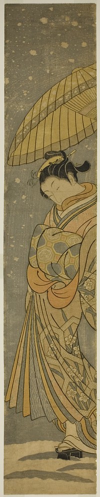 Courtesan on Parade in Falling Snow by Suzuki Harunobu