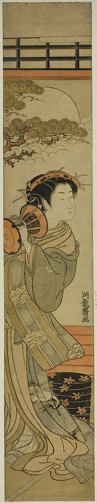 Courtesan Playing a Hand Drum by Isoda Koryusai